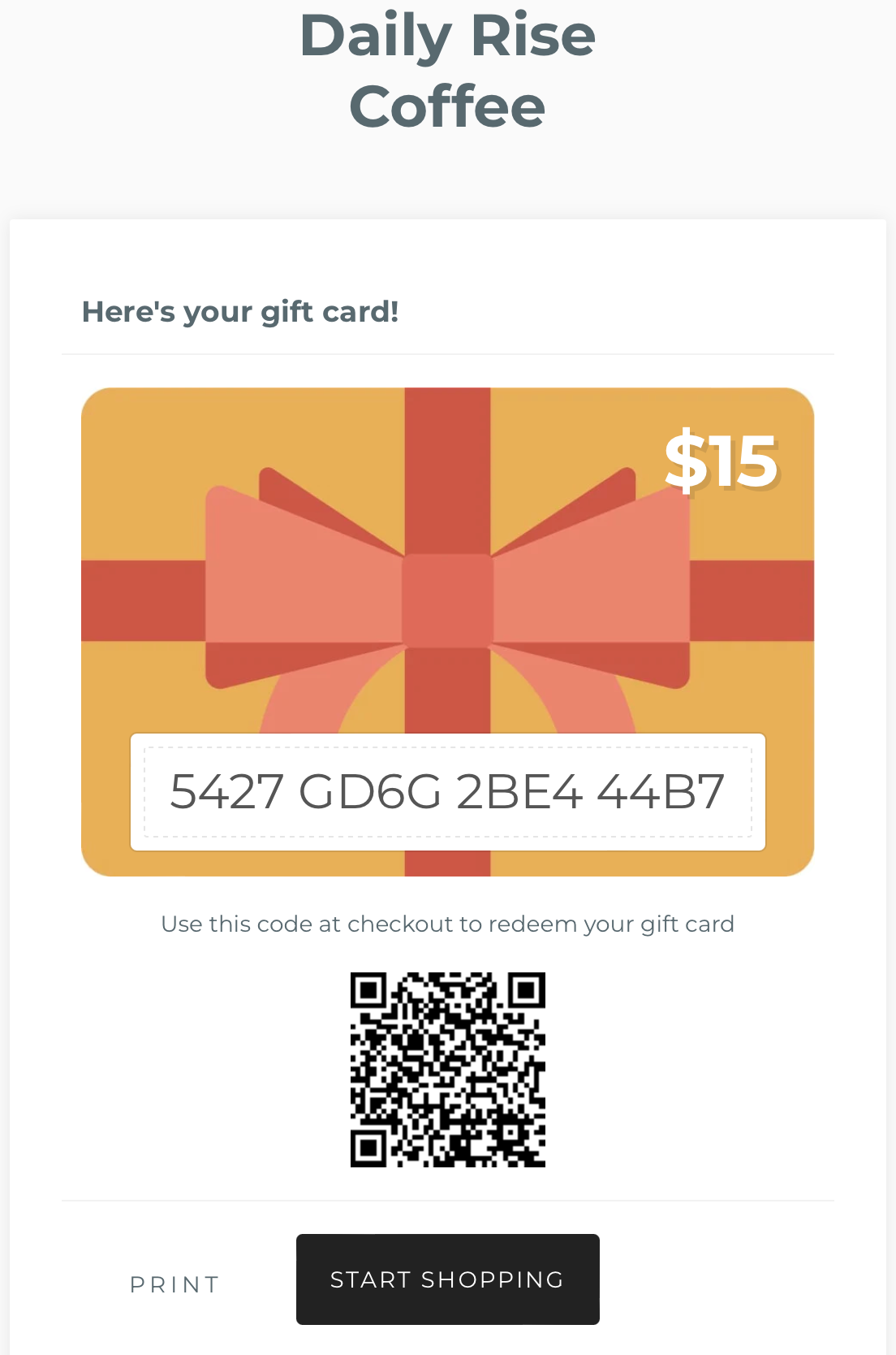 E-Gift Card for use Online ONLY